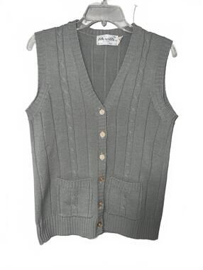 Vintage 1970s-1980s Womens Merville Gray Cable Knit Button-Up Sweater Vest L
